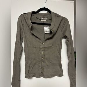 Ribbed Long Sleeve Top in Taupe by